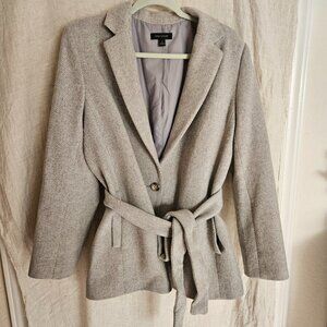 Ann Taylor Textured Blazer Jacket Belted Grey Multi Career Workwear